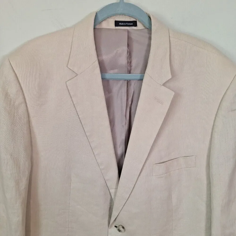 Pronto Uomo Platinum Linen Blazer Sport Jacket Double Vent 2 Button Men Size 46R - Picture 2 of 9